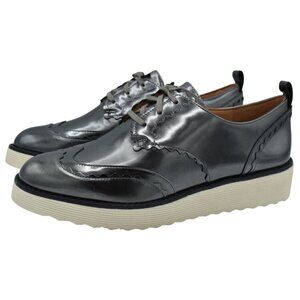 Johnston & Murphy Womens Size 9.5 Mitzi Pewter Metallic Scalloped Oxford Shoes